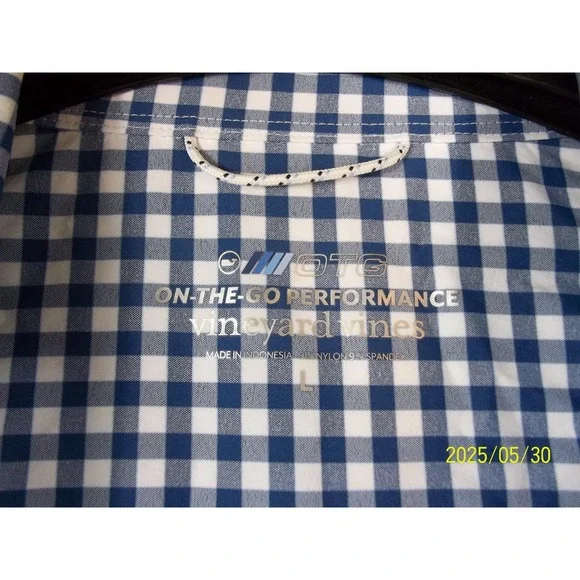 Vineyard Vines Shirt Mens Large Blue White Gingham Performance Button Down Whale - Picture 7 of 8